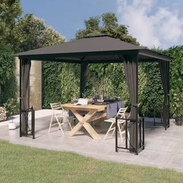 Berkfield Home Anthracite and Black Gazebo with Sidewalls and Double Roof, W: 300 cm, D: 300 cm, H: 265 cm – 1