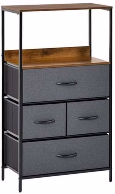 NESTLUNE Grey 4 Drawer Storage Chest Unit with Shelves and Metal Frame, W: 100 cm, D: 15 cm