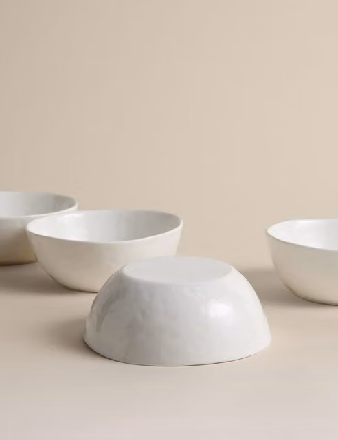 M&S Set of 4 White Artisan Ceramic and Bone China Cereal Bowls