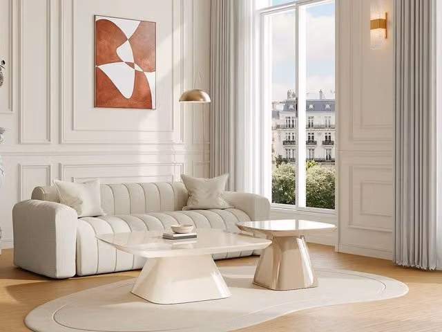 Vente-unique Nataza Set of 2 Modern MDF Coffee Tables in Beige and Lacquered Taupe