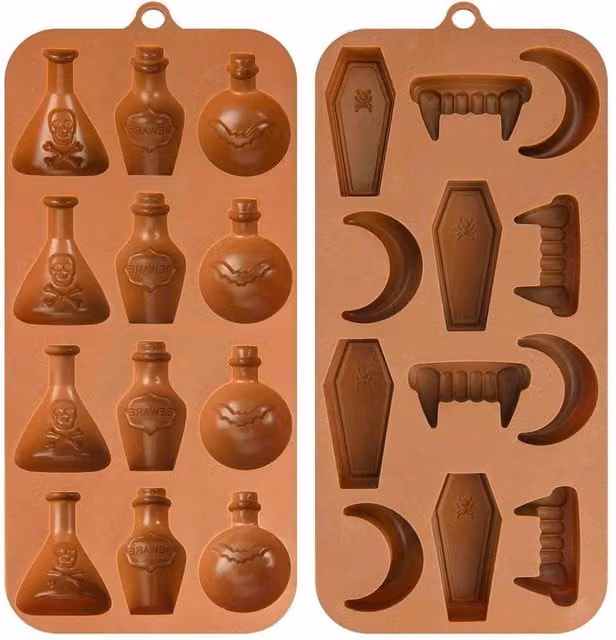VFM e-Store Halloween Chocolate Moulds with Fun Designs, Brown, W: 27 cm, D: 10 cm, Pack of 2