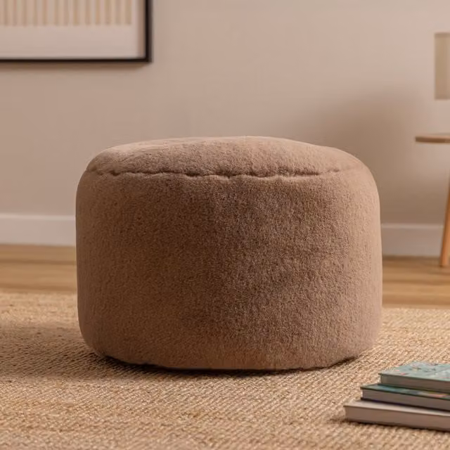 Icon Milano Rabbit Faux Fur Round Footstool in Brown
