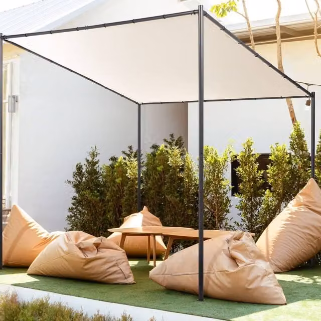 Wyld and Coco Pergola with Beige Polyester Canopy and Powder-Coated Steel Frame, W/D/H: 282 x 294 x 212 cm – 1