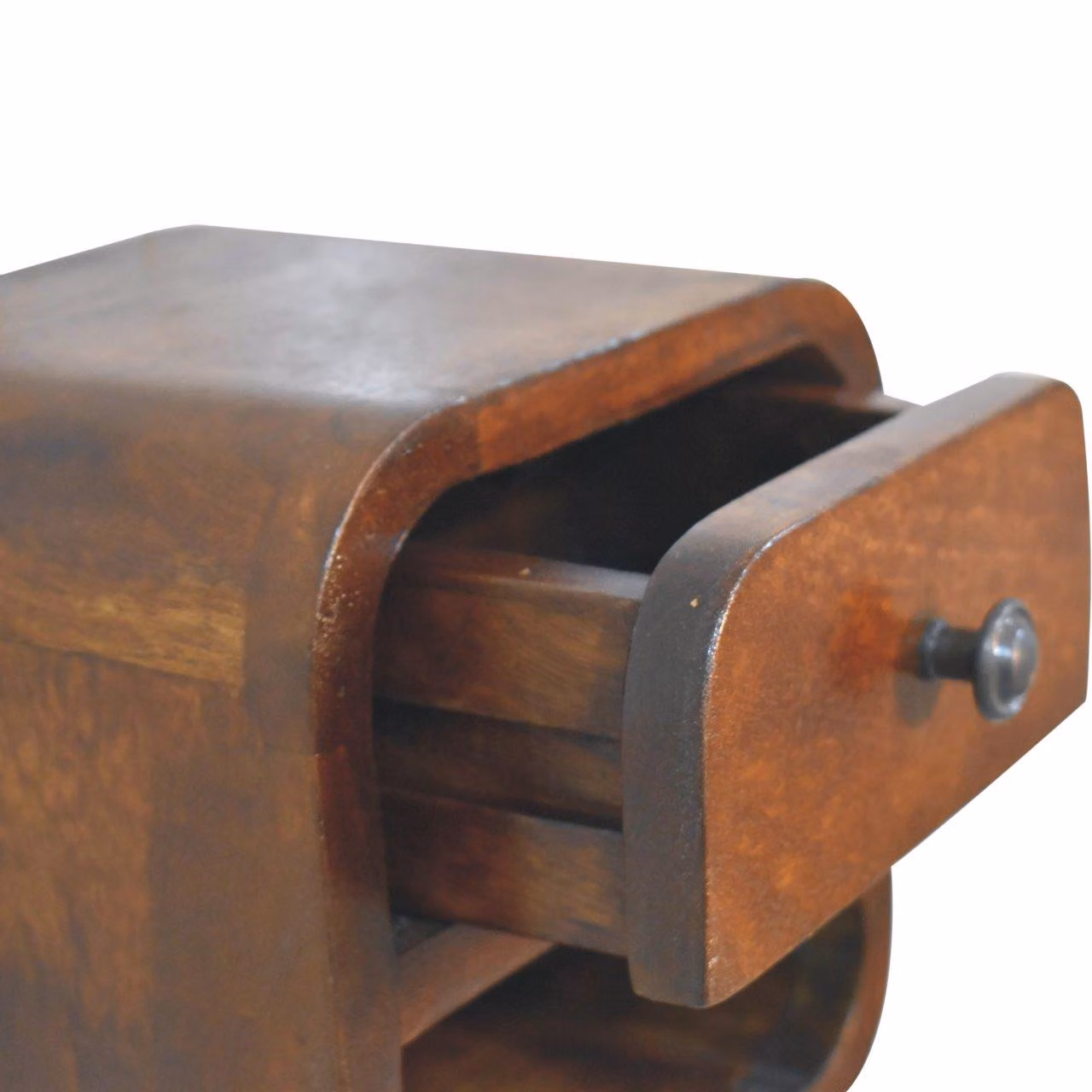 Aosom UK Solid Mango Wood Extra-Mini Curved Bedside Table with Open Shelf and Steel Frame, Brown, L: 17 cm, W: 20 cm, H: 20 cm – 5