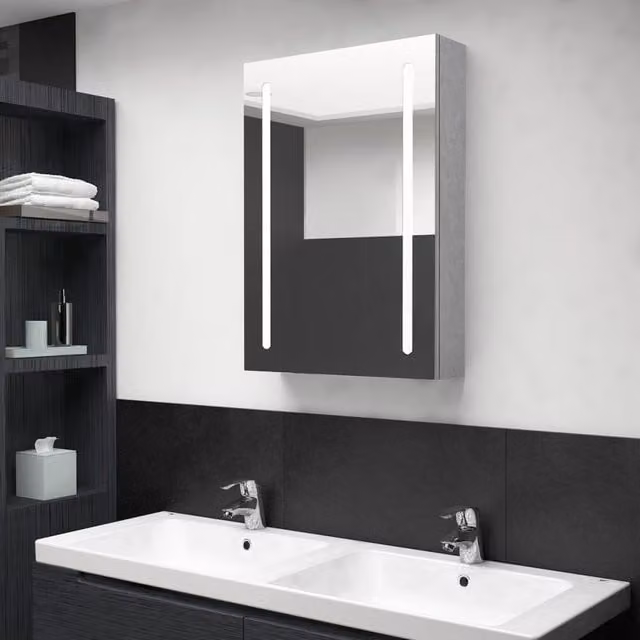 Berkfield Home LED Bathroom Mirror Cabinet in Concrete Grey, W: 50 cm, D: 13 cm, H: 70 cm – 1