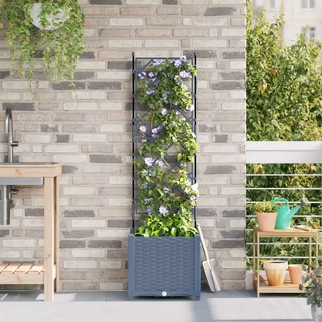 Berkfield Home Garden Planter with Trellis in Light Grey, W/D/H: 40 x 40 x 143 cm – 1