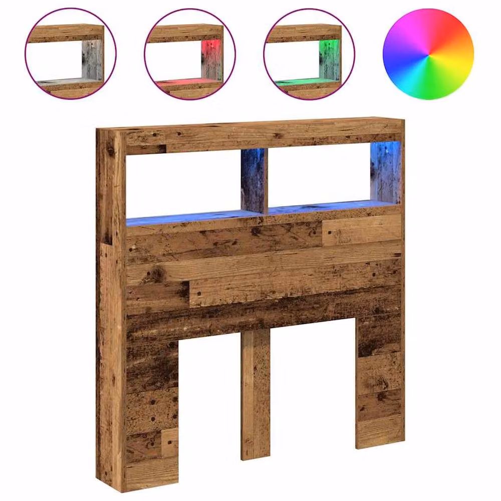 Berkfield Home Headboard Cabinet with Integrated LED Lighting in Old Wood Brown, W/D/H: 100 x 17 x 102 cm – 3