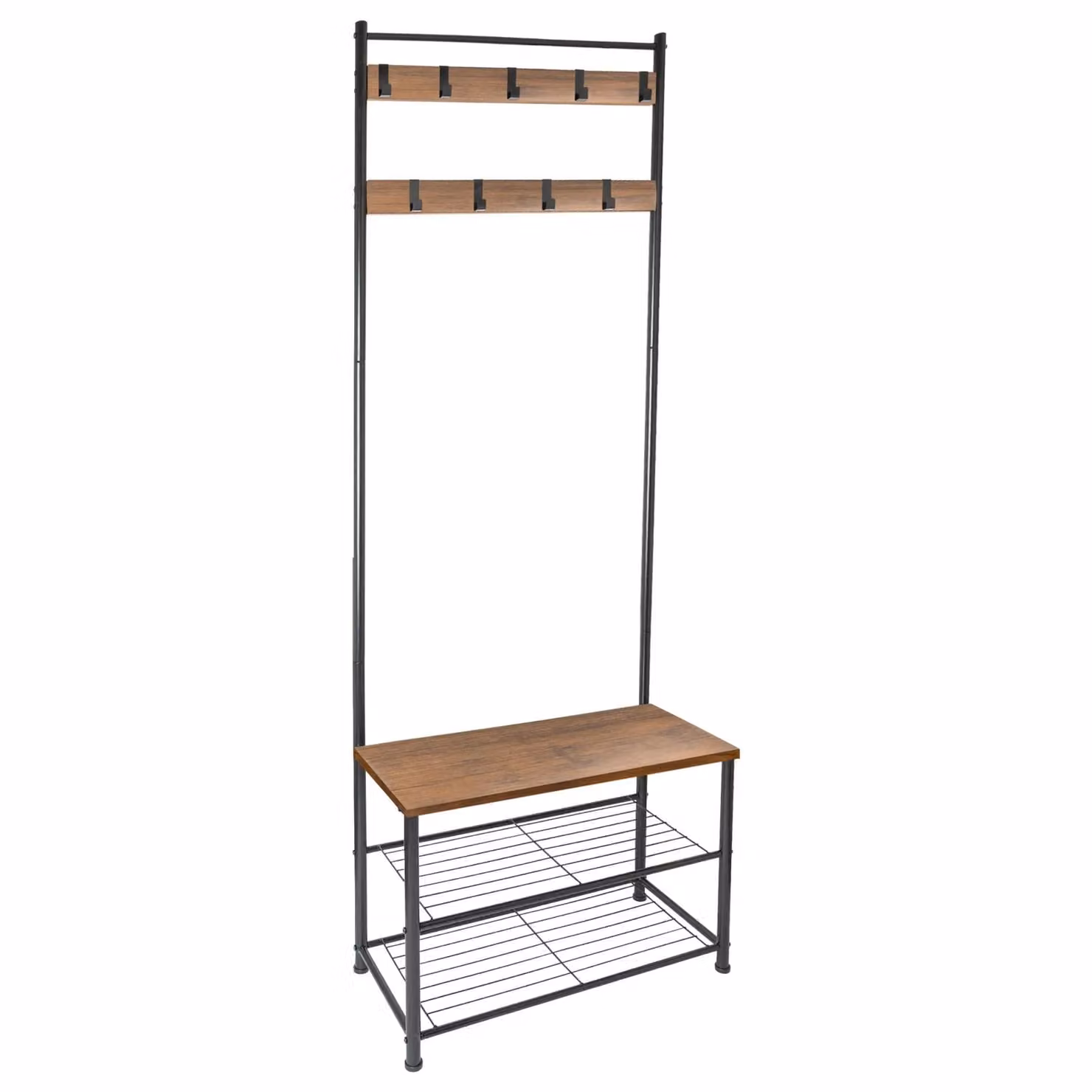 Harbour Housewares Industrial Hall Tree with Shoe Storage Bench and Coat Rack in Brown – 2
