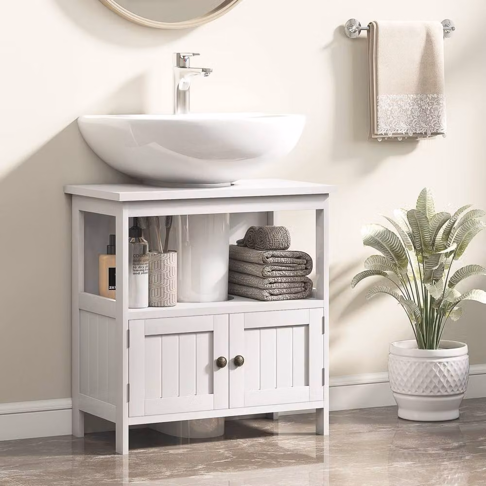Wyld Haus Dalaco White Pedestal Sink Storage Cabinet with Soft Close Double Doors – 3