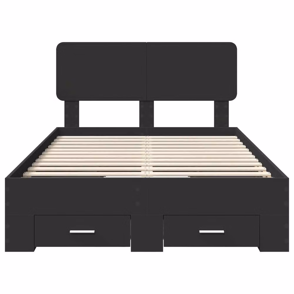Berkfield Home Black Engineered Wood Bed Frame with Headboard W: 135 cm, L: 190 cm – 3