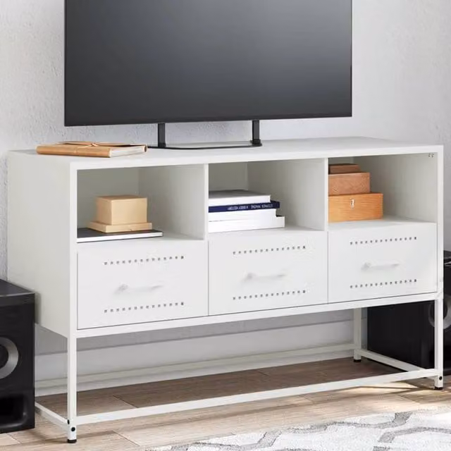 Berkfield Home Industrial White Metal TV Cabinet W: 100.5 cm, D: 39 cm, H: 60.5 cm