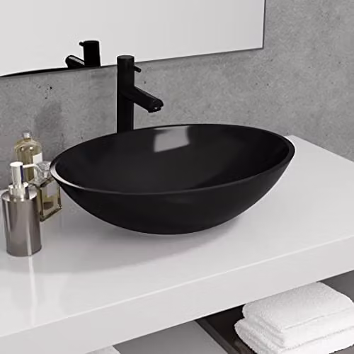 vidaXL Black Glass Countertop Basin W: 50 cm, D: 37 cm, H: 14 cm – 2