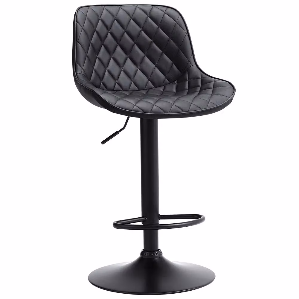 Living and Home Set of 2 Black PU Leather Diamond Lattice Swivel Bar Stools with Height Adjustment and Footrest – 3