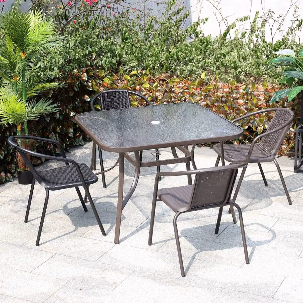 Living and Home Baldwin 4 Seater Dining Set in Brown with Glass, Rattan and Steel – 2