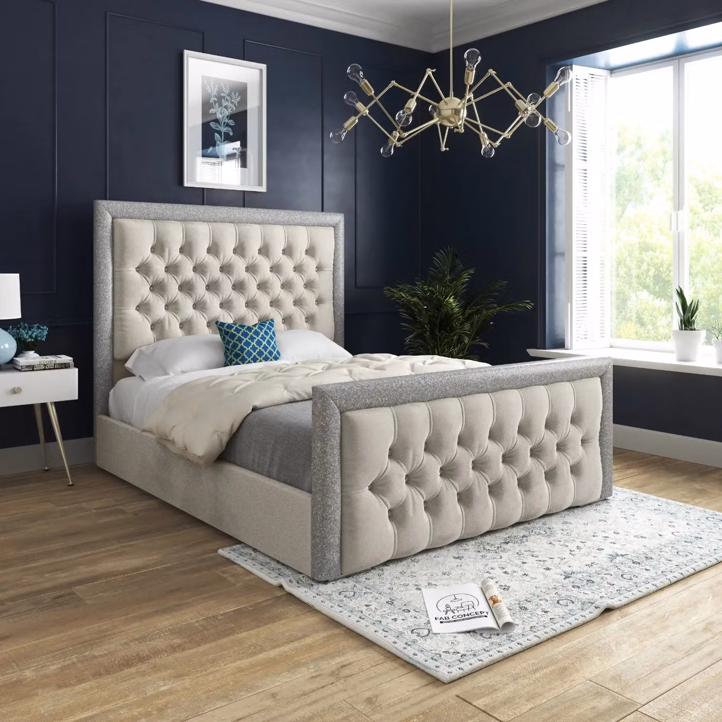Casani Upholstered Velvet Designer Bed Frame in Beige, Small Single – 2