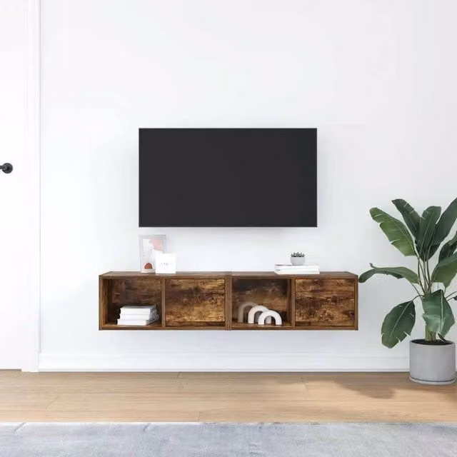 Berkfield Home Set of 2 Smoked Oak TV Cabinets in Brown, W/D/H: 60 x 31 x 25.5 cm