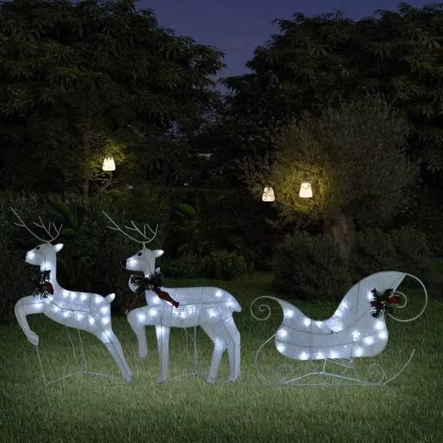 Berkfield Home Reindeer and Sleigh Christmas Decoration with 60 White LEDs for Outdoor Use