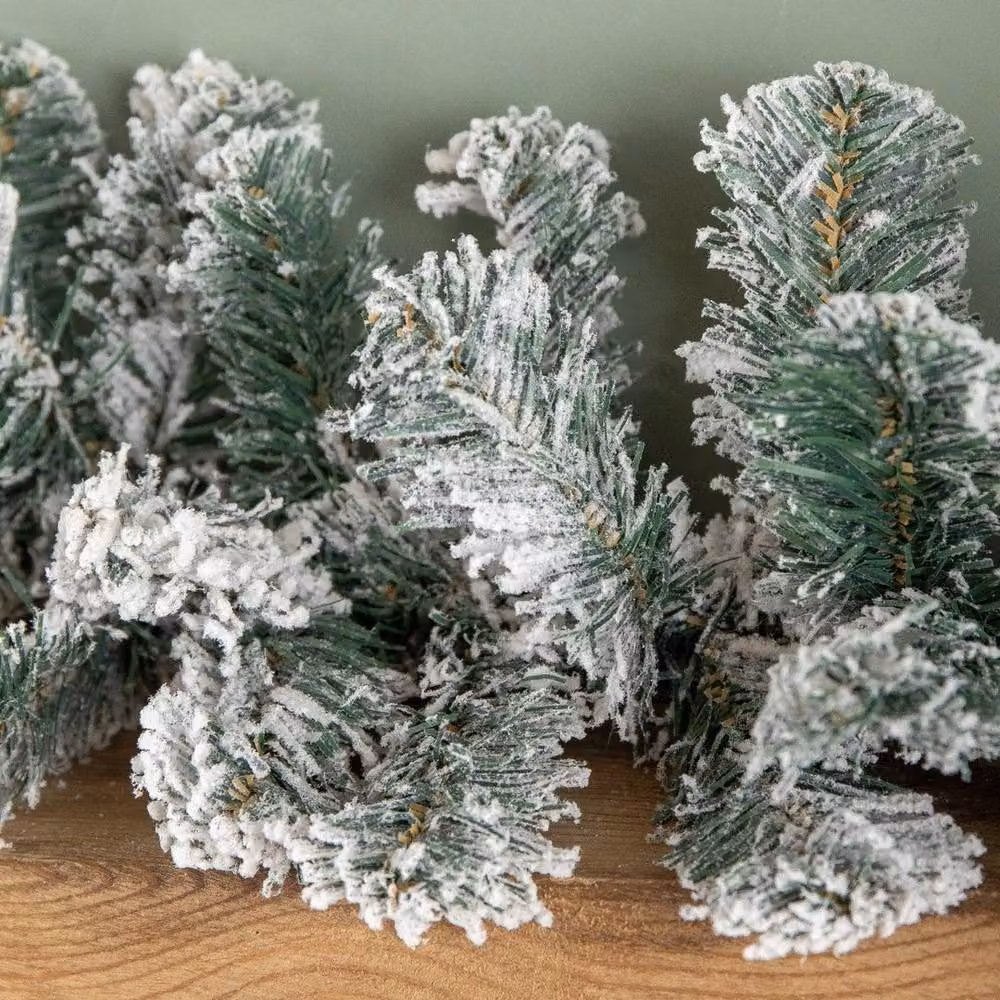 FLAVORA Premier Christmas Snow Flocked Woodcote in Green, W: 100 cm, D: 15 cm, H: 15 cm – 3