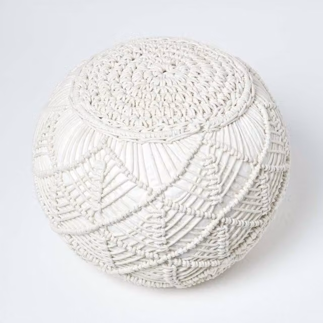 Homescapes Macrame Crochet Knitted Cotton Pouffe in Multicolour, Diameter: 40 cm