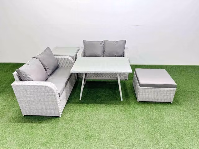 Fimous 5 Seater Rattan Garden Furniture Set in Light Grey