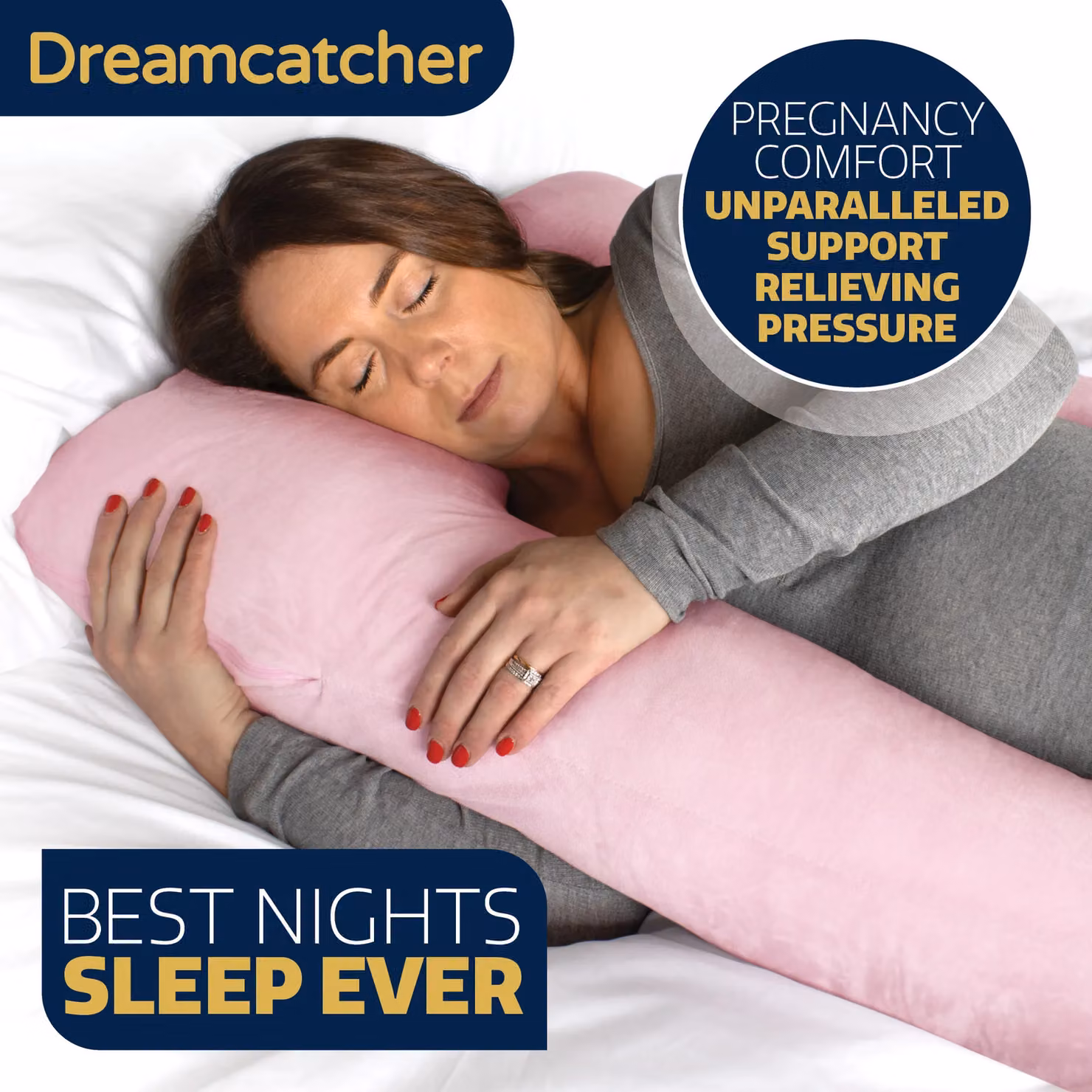 Dreamcatcher Pink U-Shaped Pregnancy Pillow with Shredded Memory Foam and Removable Velvet Cover – 4