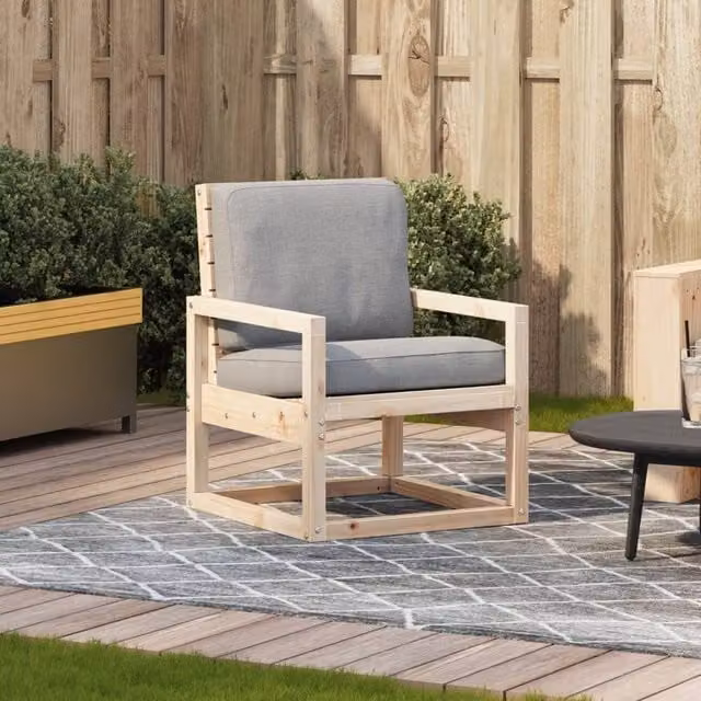Berkfield Home Beautiful Garden Chair in Light Oak Solid Pine Wood, W/D/H: 57.5 x 63 x 76 cm