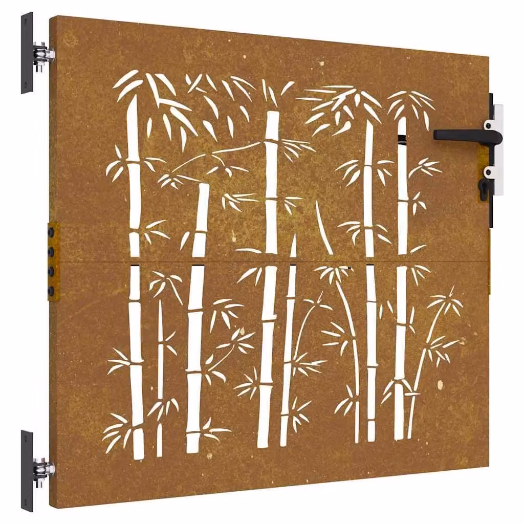 Berkfield Brown Corten Steel Garden Gate with Bamboo Design, W: 75 cm, H: 85 cm – 2