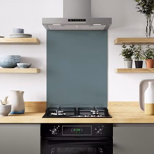 Bushboard White and Blue Aluminium Kitchen Splashback Panel, W: 60 cm, H: 80 cm