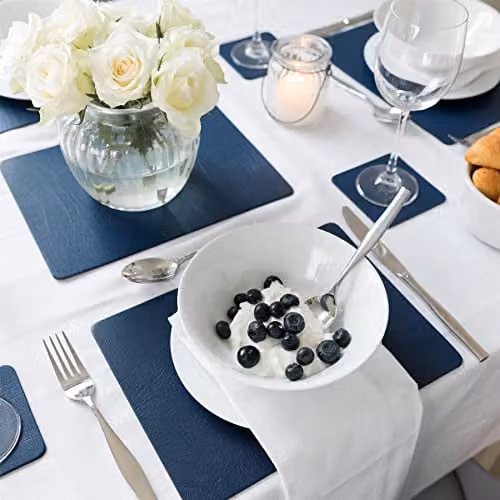 Lara May Set of 6 Blue Leather Placemats and 6 Leather Coasters – 2