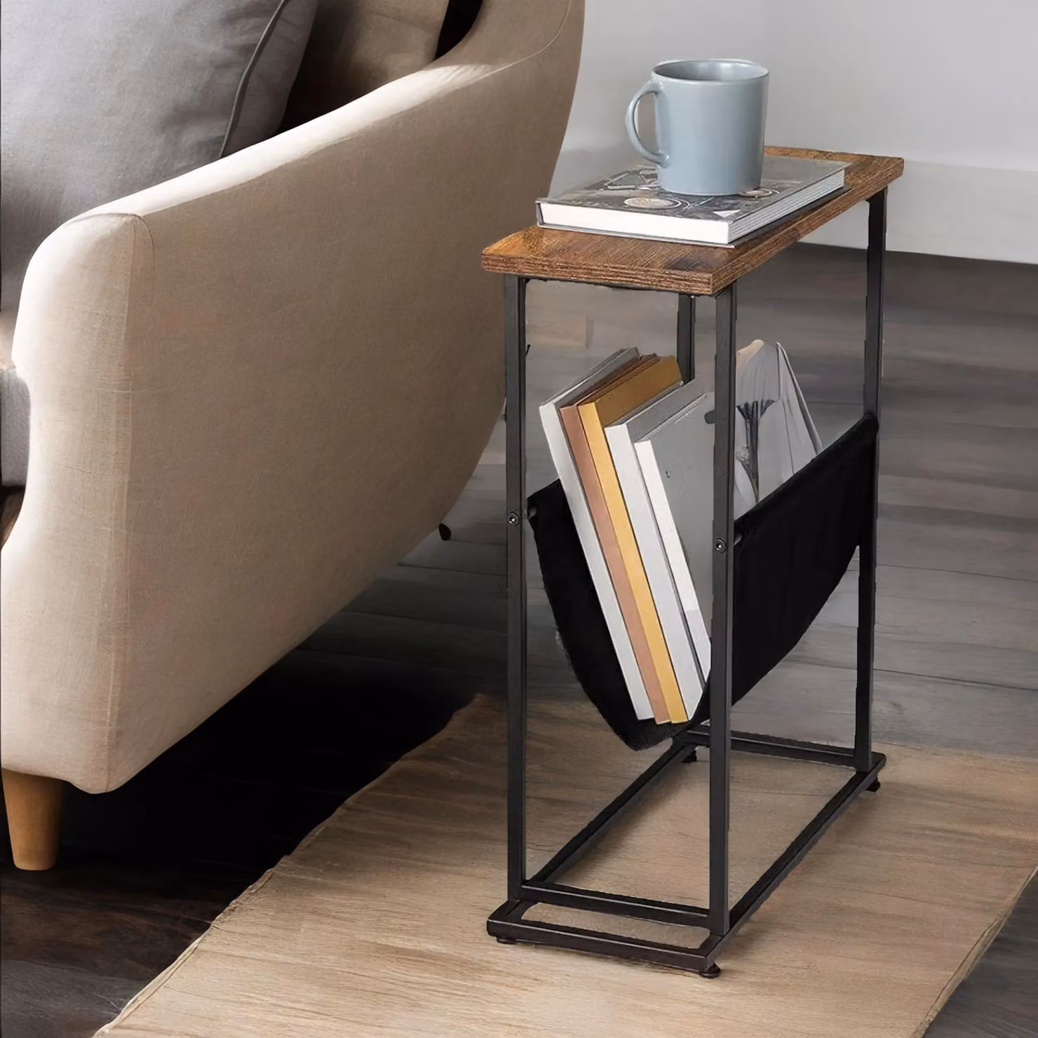 Rafaelo Mobilia Brown Wood Bedside Table with Magazine Holder Sling – 2