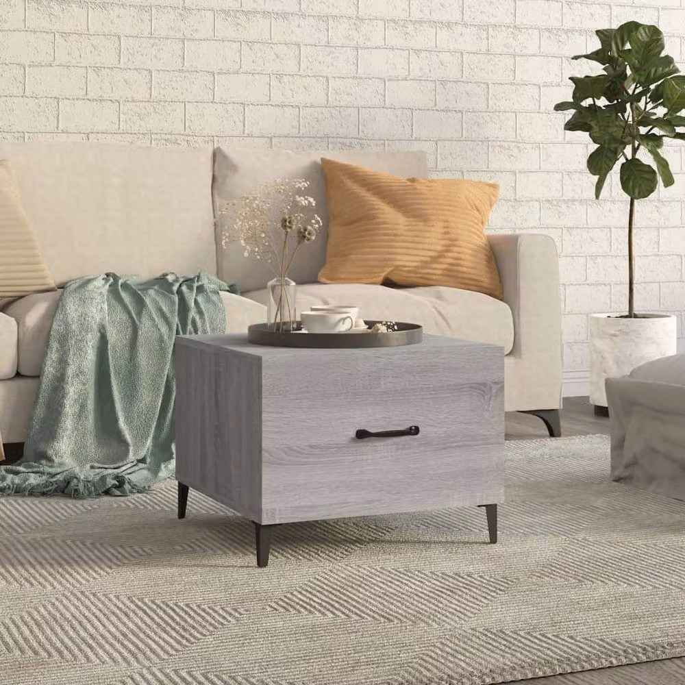 Berkfield Home Grey Sonoma Coffee Table with Metal Legs W/D/H: 50 x 50 x 40 cm – 2