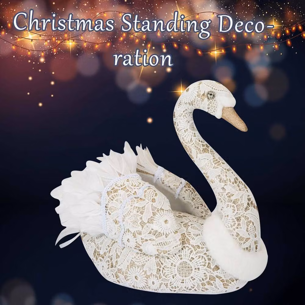 VFM e-Store Christmas Glitter Swan Tabletop Decoration, White, W: 35 cm, H: 18 cm – 2