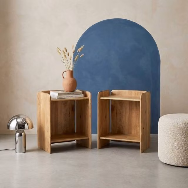 sweeek Set of 2 Acacia Wood Bedside Tables in Brown with 2 Levels – 1