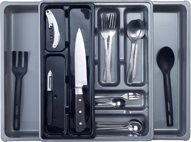 Whitefurze Grey and Black Cutlery Tray with Compartments