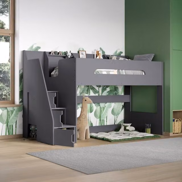 Flair Furnishings Stepaside Highsleeper Bed Frame Only, Grey