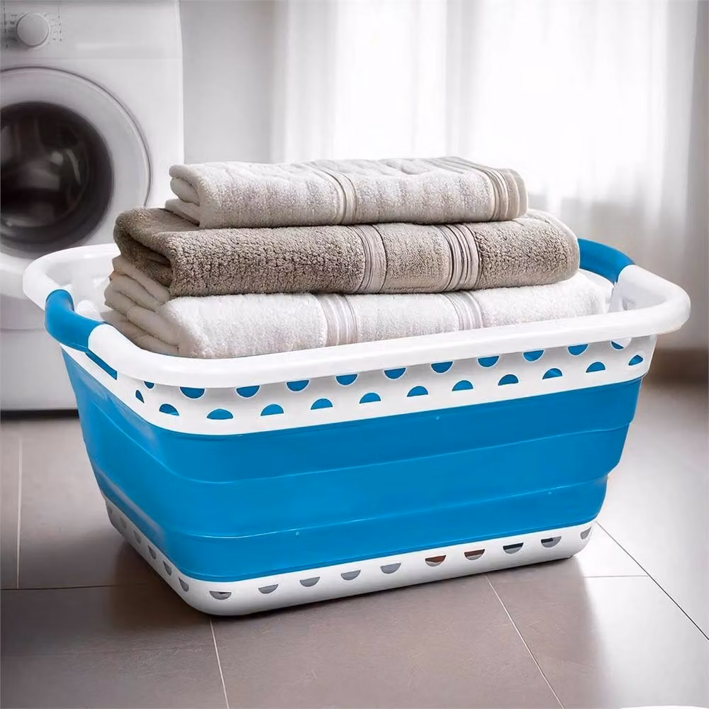 Nordara Blue and Grey Collapsible Pop-Up Laundry Basket with 2 Handles, 58L – 4