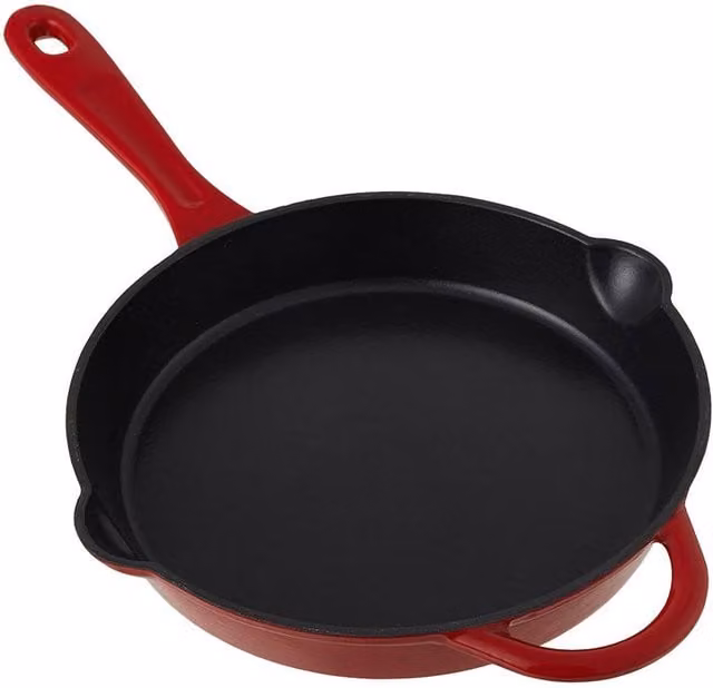 Living and Home Enamelled Cast Iron Frying Pan with Pouring Spout in Red – 1