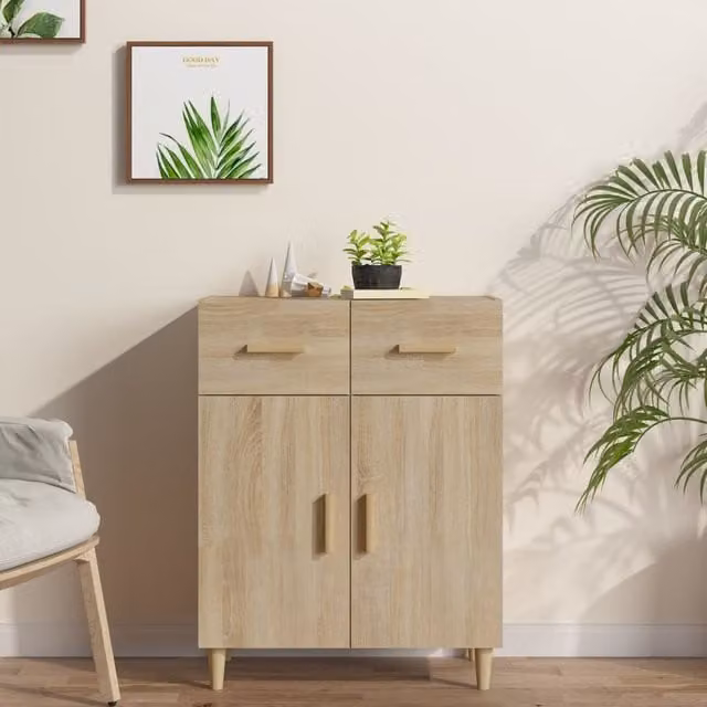 Berkfield Home Sonoma Oak Sideboard in Brown and Beige, W/D/H: 69.5 x 34 x 90 cm