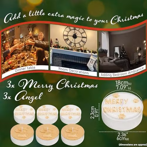 Deco Express Unscented Christmas Tealight Candle Set, 6 Pack, White and Gold – 4