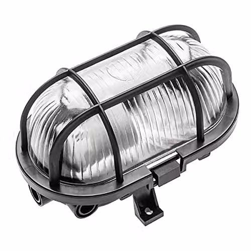 CGC Lighting Black Oval Cage Bulkhead Glass and Metal Wall or Ceiling Light, IP44 Waterproof for Indoor and Outdoor Use – 5
