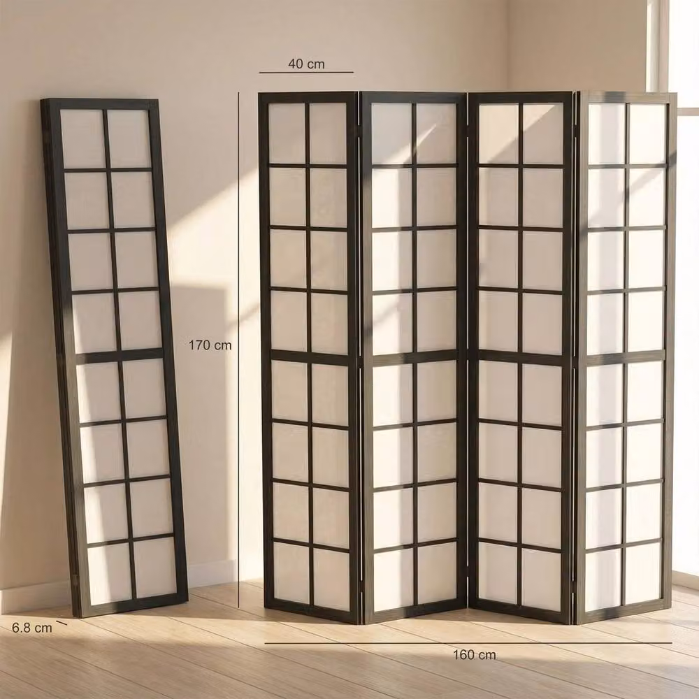 NESTLUNE 4 Panel Folding Indoor Room Divider in Black Geometric Wood Design – 3