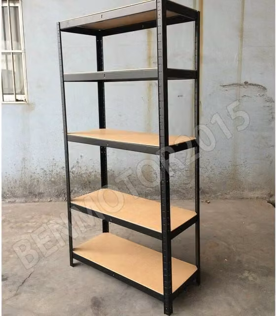 PAWNORA Black Metal and MDF Industrial Shelving Unit with Adjustable Shelves for Garage or Home Office