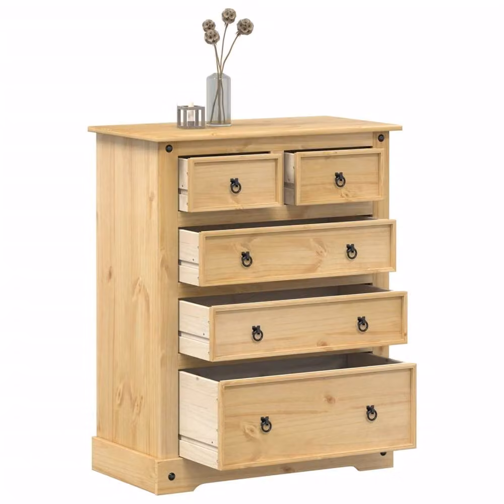 Berkfield Home Beautiful Corona Chest of Drawers in Light Tan Solid Pine Wood, W/D/H: 92 x 48 x 114 cm – 2