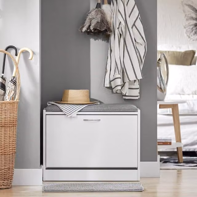 SoBuy Modern Grey Fabric Shoe Storage Bench with Flip-drawer