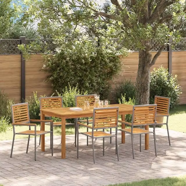 Berkfield Home 7 Piece Grey Poly Rattan and Acacia Wood Garden Dining Set