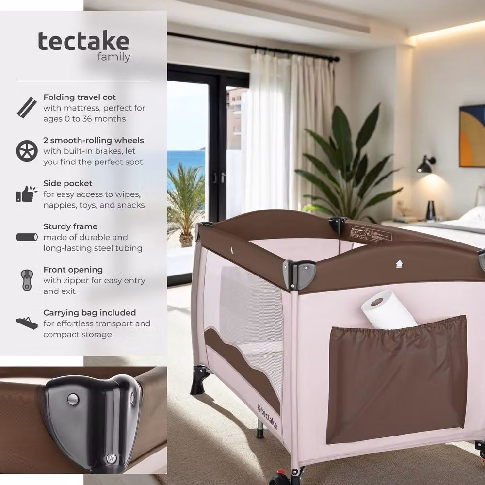 tectake Travel Cot in Brown, Large – 2