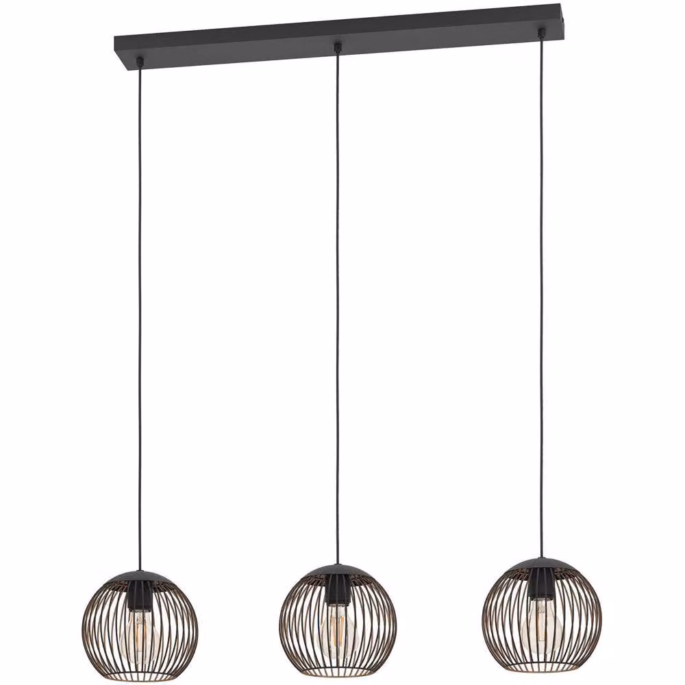 Loops Modern Triple Pendant Ceiling Light in Black and Copper – 2