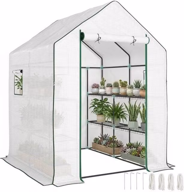 NESTLUNE Walk-in Outdoor Greenhouse with 8 Shelves, White, W/D/H: 100 x 100 x 143 cm