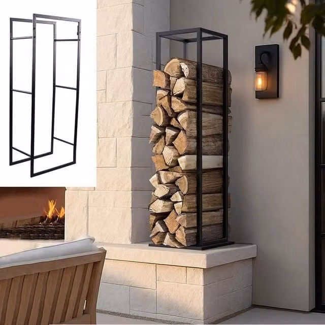 EONLION Metal Firewood Log Holder Rack in Black, W: 100 cm, D: 60 cm – 1