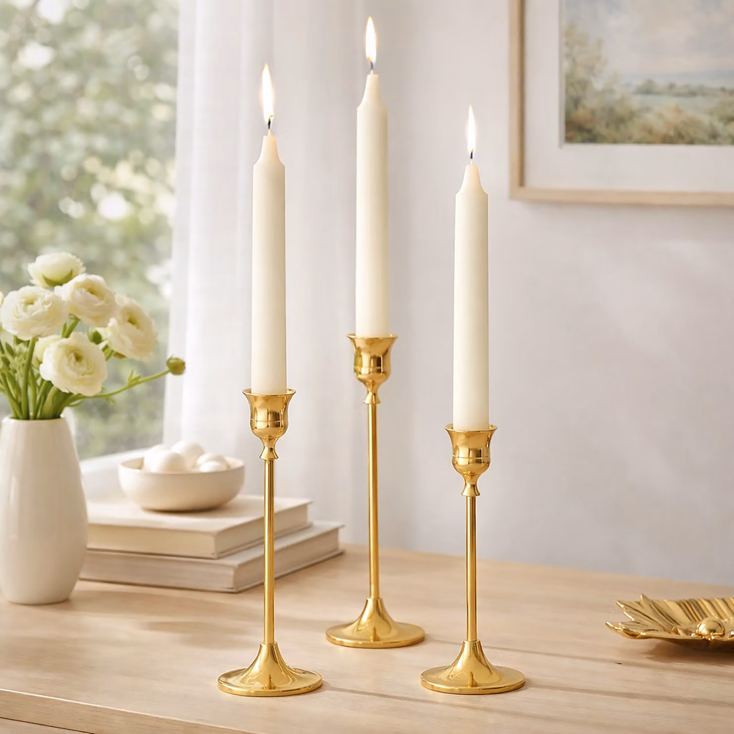 Marco Paul Set of 3 Gold Metal Taper Candlestick Holders for Tabletop Dining – 2